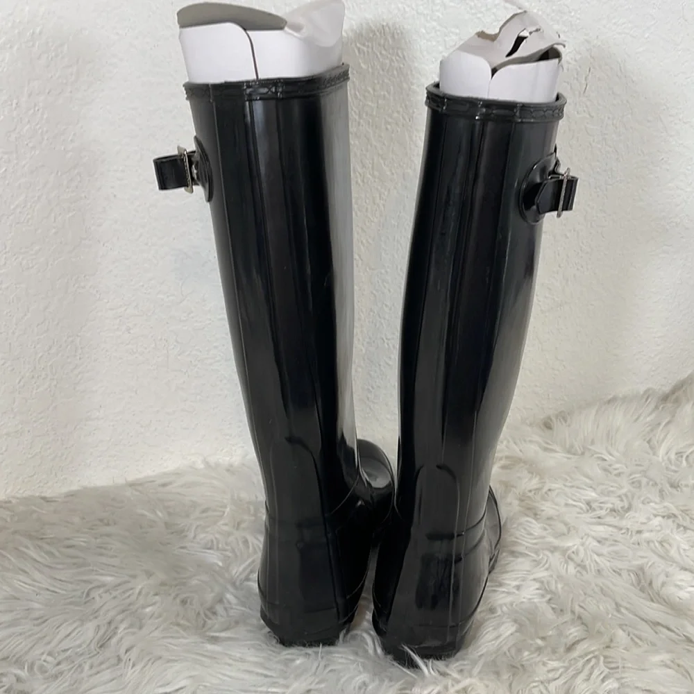 HUNTER Original Tall Black Gloss Rain Boots Waterproof 
Size 7 New - Picture 8 of 16